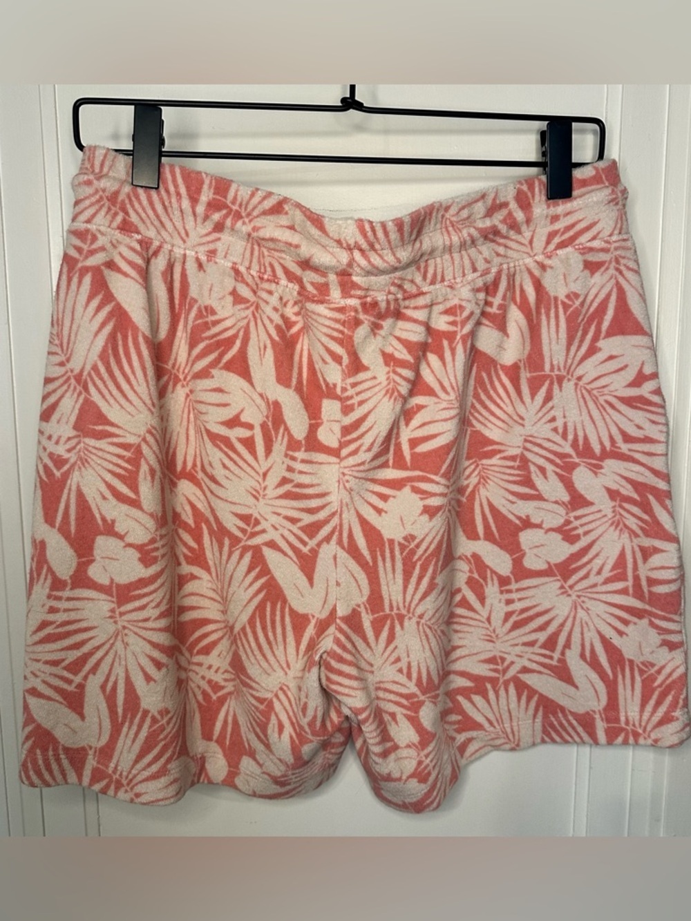 Lands' End pink Coral and Cream Tropical Print Drawstring Shorts terry cloth - Picture 2 of 6